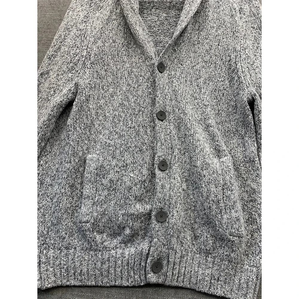 Express Cardigan Sweater Mens Medium Heather Gray Tight Knit Shawl Collar Winter